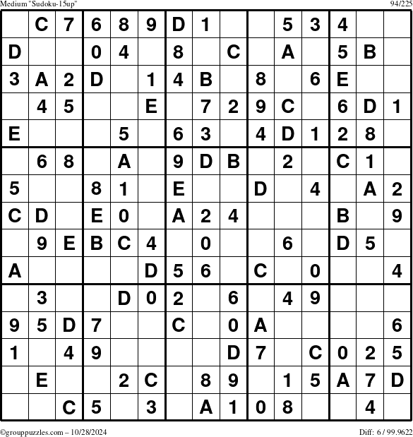 The grouppuzzles.com Medium Sudoku-15up puzzle for Monday October 28, 2024