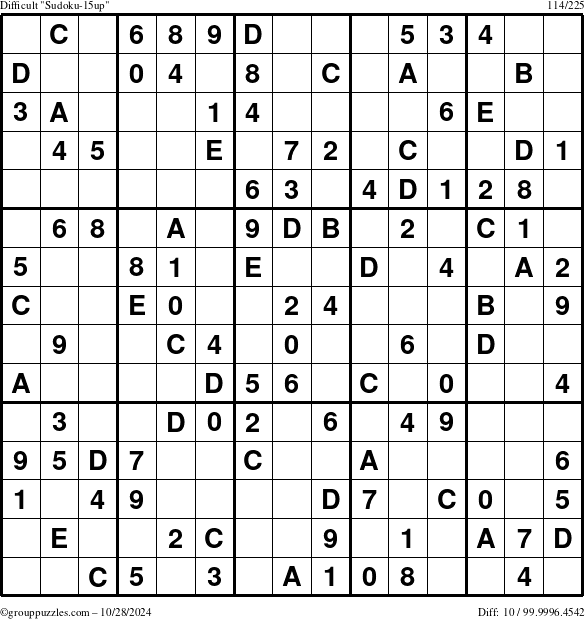 The grouppuzzles.com Difficult Sudoku-15up puzzle for Monday October 28, 2024