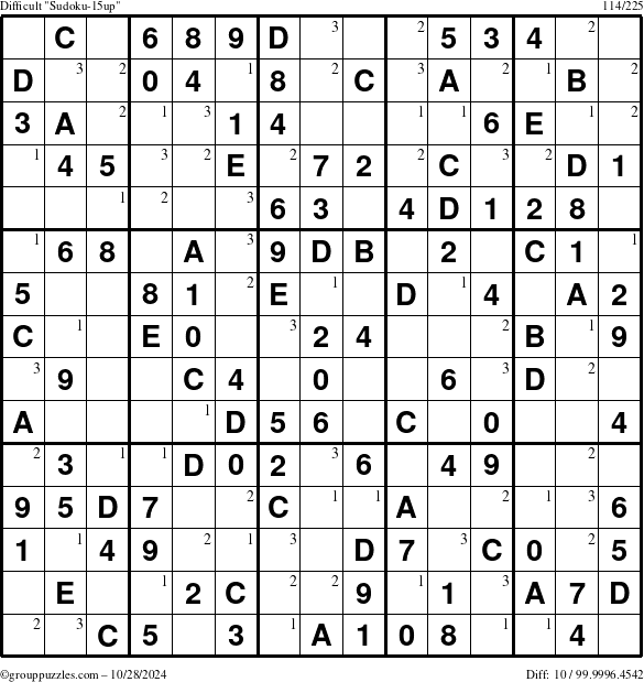 The grouppuzzles.com Difficult Sudoku-15up puzzle for Monday October 28, 2024 with the first 3 steps marked