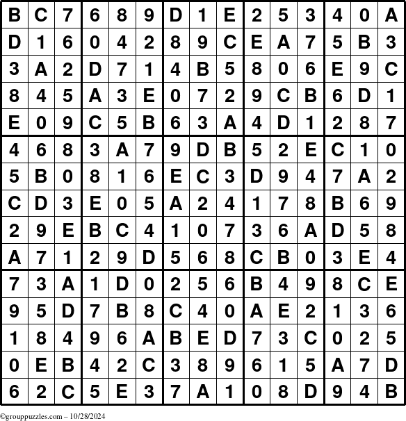 The grouppuzzles.com Answer grid for the Sudoku-15up puzzle for Monday October 28, 2024