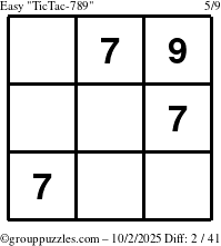 The grouppuzzles.com Easy TicTac-789 puzzle for Thursday October 2, 2025