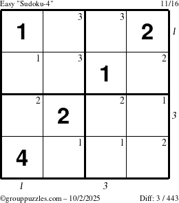 The grouppuzzles.com Easy Sudoku-4 puzzle for Thursday October 2, 2025 with all 3 steps marked