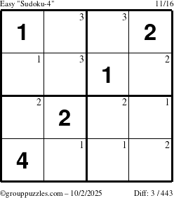The grouppuzzles.com Easy Sudoku-4 puzzle for Thursday October 2, 2025 with the first 3 steps marked