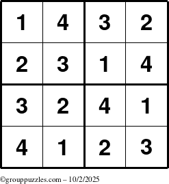 The grouppuzzles.com Answer grid for the Sudoku-4 puzzle for Thursday October 2, 2025
