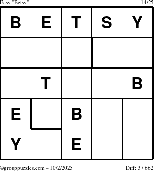 The grouppuzzles.com Easy Betsy puzzle for Thursday October 2, 2025