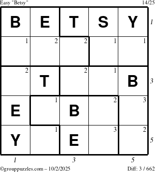 The grouppuzzles.com Easy Betsy puzzle for Thursday October 2, 2025 with all 3 steps marked