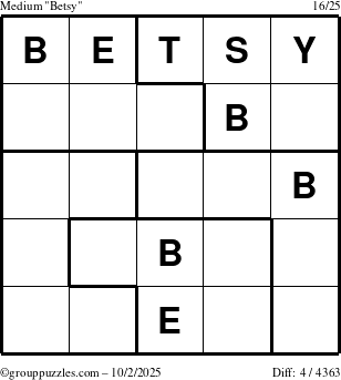 The grouppuzzles.com Medium Betsy puzzle for Thursday October 2, 2025