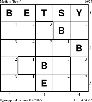 The grouppuzzles.com Medium Betsy puzzle for Thursday October 2, 2025 with all 4 steps marked