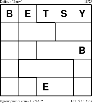 The grouppuzzles.com Difficult Betsy puzzle for Thursday October 2, 2025