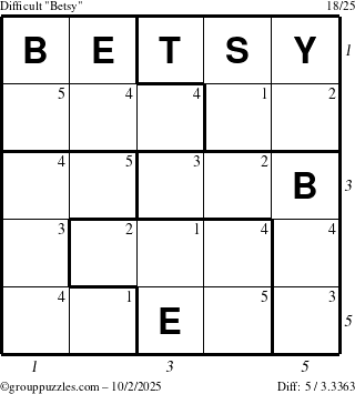 The grouppuzzles.com Difficult Betsy puzzle for Thursday October 2, 2025 with all 5 steps marked