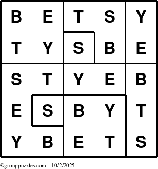 The grouppuzzles.com Answer grid for the Betsy puzzle for Thursday October 2, 2025