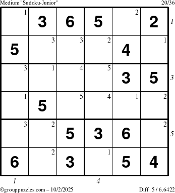 The grouppuzzles.com Medium Sudoku-Junior puzzle for Thursday October 2, 2025 with all 5 steps marked