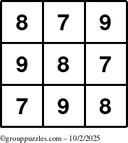 The grouppuzzles.com Answer grid for the TicTac-789 puzzle for Thursday October 2, 2025