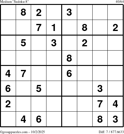 The grouppuzzles.com Medium Sudoku-8 puzzle for Thursday October 2, 2025