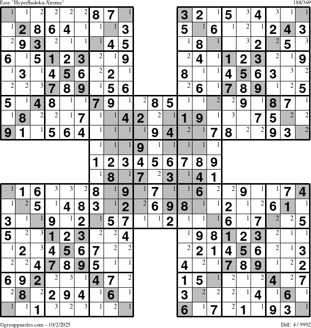 The grouppuzzles.com Easy cover-HyperXtreme puzzle for Thursday October 2, 2025 with the first 3 steps marked