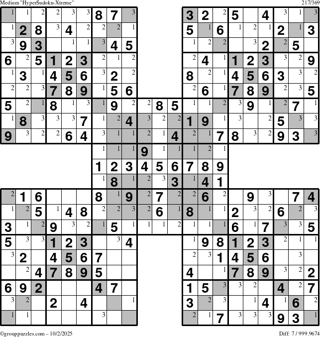 The grouppuzzles.com Medium cover-HyperXtreme puzzle for Thursday October 2, 2025 with the first 3 steps marked