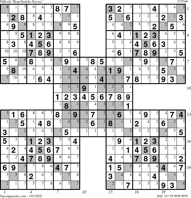 The grouppuzzles.com Difficult cover-HyperXtreme puzzle for Thursday October 2, 2025 with all 10 steps marked