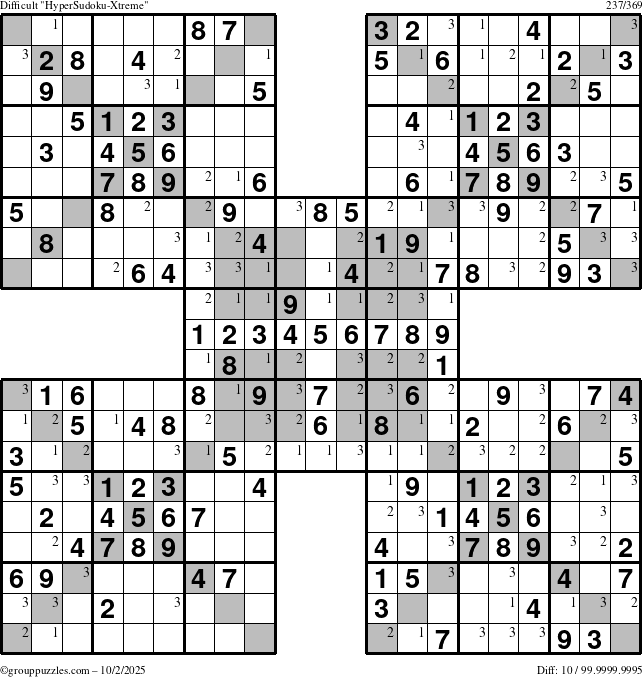 The grouppuzzles.com Difficult cover-HyperXtreme puzzle for Thursday October 2, 2025 with the first 3 steps marked