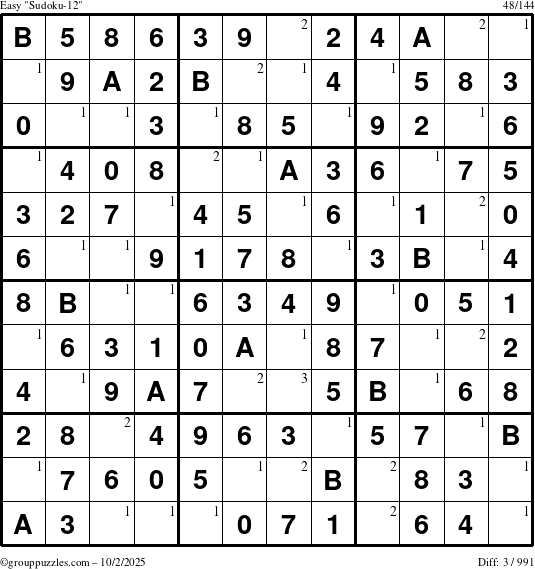 The grouppuzzles.com Easy Sudoku-12 puzzle for Thursday October 2, 2025 with the first 3 steps marked