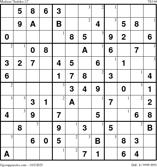 The grouppuzzles.com Medium Sudoku-12 puzzle for Thursday October 2, 2025 with the first 3 steps marked