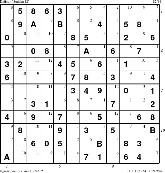 The grouppuzzles.com Difficult Sudoku-12 puzzle for Thursday October 2, 2025 with all 12 steps marked