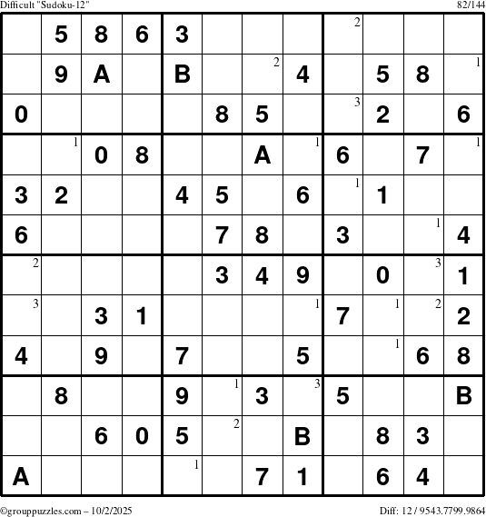 The grouppuzzles.com Difficult Sudoku-12 puzzle for Thursday October 2, 2025 with the first 3 steps marked