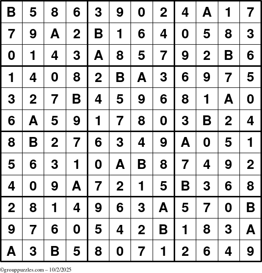The grouppuzzles.com Answer grid for the Sudoku-12 puzzle for Thursday October 2, 2025
