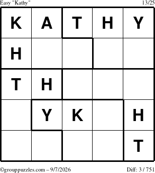 The grouppuzzles.com Easy Kathy puzzle for Monday September 7, 2026