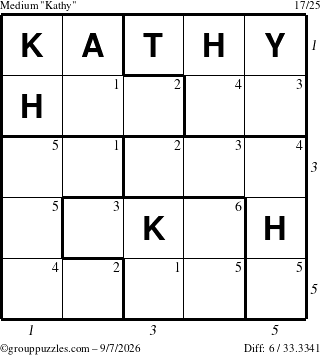 The grouppuzzles.com Medium Kathy puzzle for Monday September 7, 2026 with all 6 steps marked