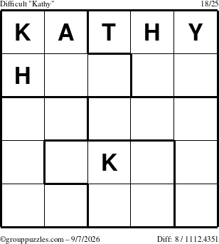 The grouppuzzles.com Difficult Kathy puzzle for Monday September 7, 2026