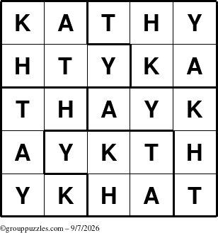 The grouppuzzles.com Answer grid for the Kathy puzzle for Monday September 7, 2026