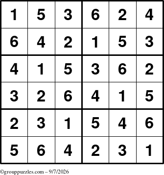 The grouppuzzles.com Answer grid for the Sudoku-Junior puzzle for Monday September 7, 2026