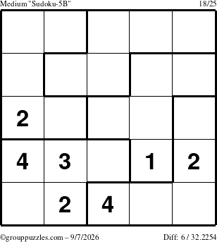 The grouppuzzles.com Medium Sudoku-5B puzzle for Monday September 7, 2026