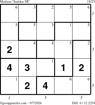 The grouppuzzles.com Medium Sudoku-5B puzzle for Monday September 7, 2026 with all 6 steps marked