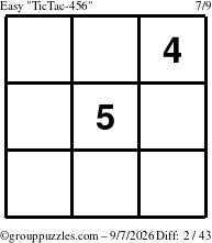 The grouppuzzles.com Easy TicTac-456 puzzle for Monday September 7, 2026