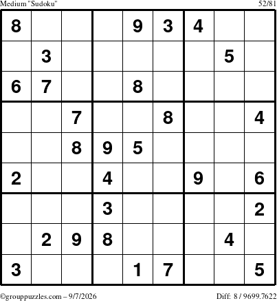 The grouppuzzles.com Medium Sudoku puzzle for Monday September 7, 2026