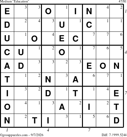 The grouppuzzles.com Medium Education-c1 puzzle for Monday September 7, 2026 with all 7 steps marked