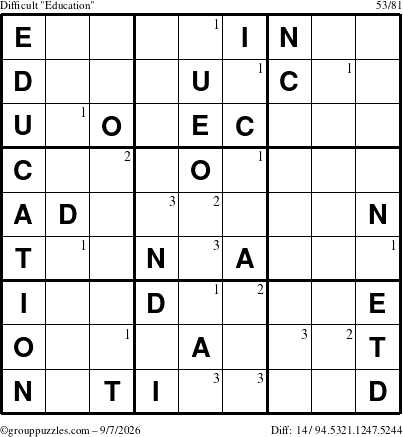 The grouppuzzles.com Difficult Education-c1 puzzle for Monday September 7, 2026 with the first 3 steps marked