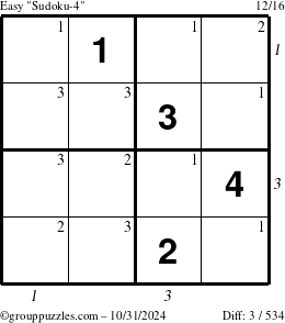 The grouppuzzles.com Easy Sudoku-4 puzzle for Thursday October 31, 2024 with all 3 steps marked