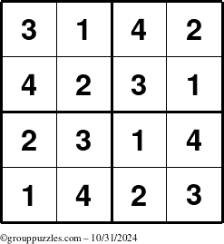 The grouppuzzles.com Answer grid for the Sudoku-4 puzzle for Thursday October 31, 2024