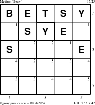 The grouppuzzles.com Medium Betsy puzzle for Thursday October 31, 2024 with all 5 steps marked