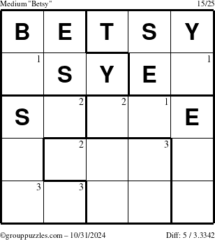 The grouppuzzles.com Medium Betsy puzzle for Thursday October 31, 2024 with the first 3 steps marked