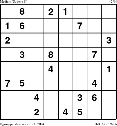 The grouppuzzles.com Medium Sudoku-8 puzzle for Thursday October 31, 2024