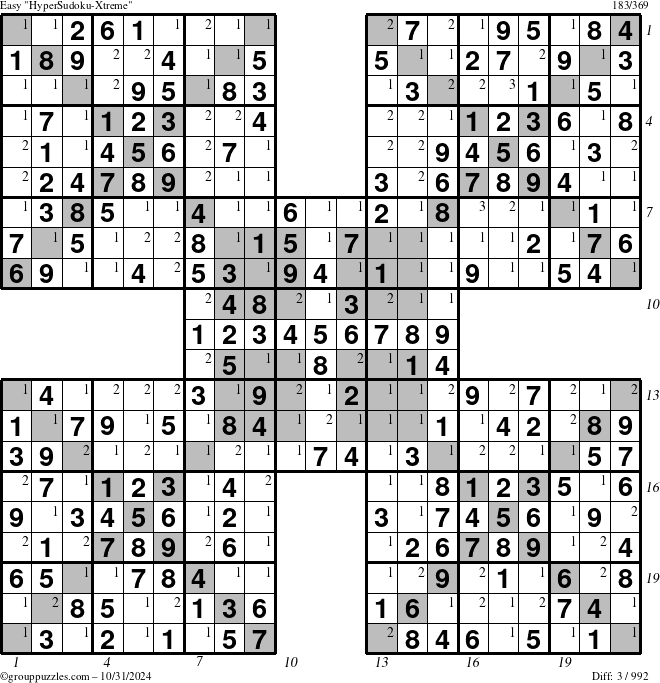 The grouppuzzles.com Easy cover-HyperXtreme puzzle for Thursday October 31, 2024 with all 3 steps marked