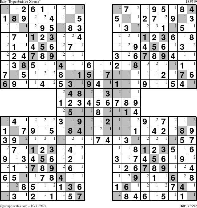 The grouppuzzles.com Easy cover-HyperXtreme puzzle for Thursday October 31, 2024 with the first 3 steps marked