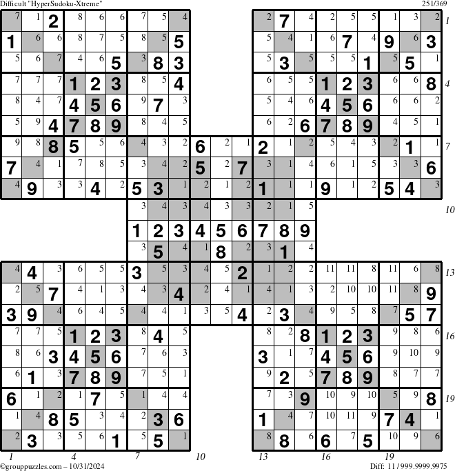 The grouppuzzles.com Difficult cover-HyperXtreme puzzle for Thursday October 31, 2024 with all 11 steps marked