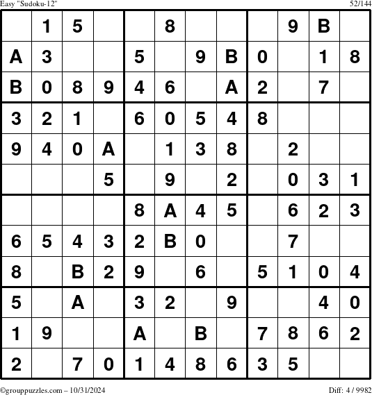 The grouppuzzles.com Easy Sudoku-12 puzzle for Thursday October 31, 2024