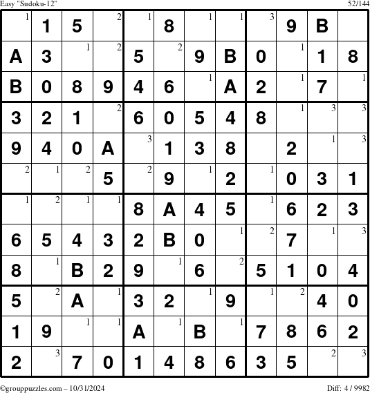 The grouppuzzles.com Easy Sudoku-12 puzzle for Thursday October 31, 2024 with the first 3 steps marked