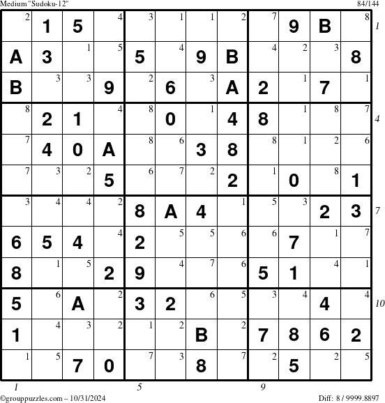 The grouppuzzles.com Medium Sudoku-12 puzzle for Thursday October 31, 2024 with all 8 steps marked