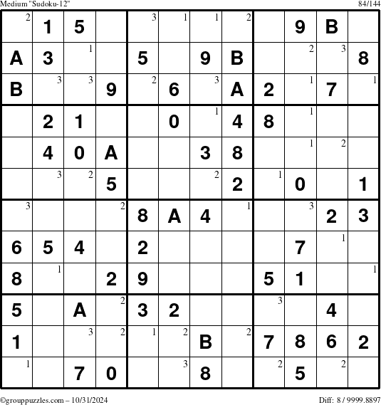 The grouppuzzles.com Medium Sudoku-12 puzzle for Thursday October 31, 2024 with the first 3 steps marked